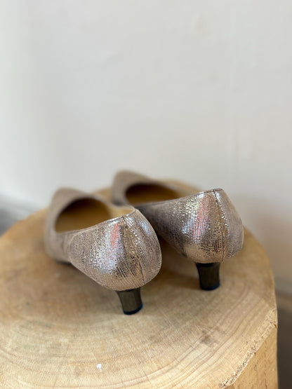 Vintage Brunate Gold Leather Low Heels — back view