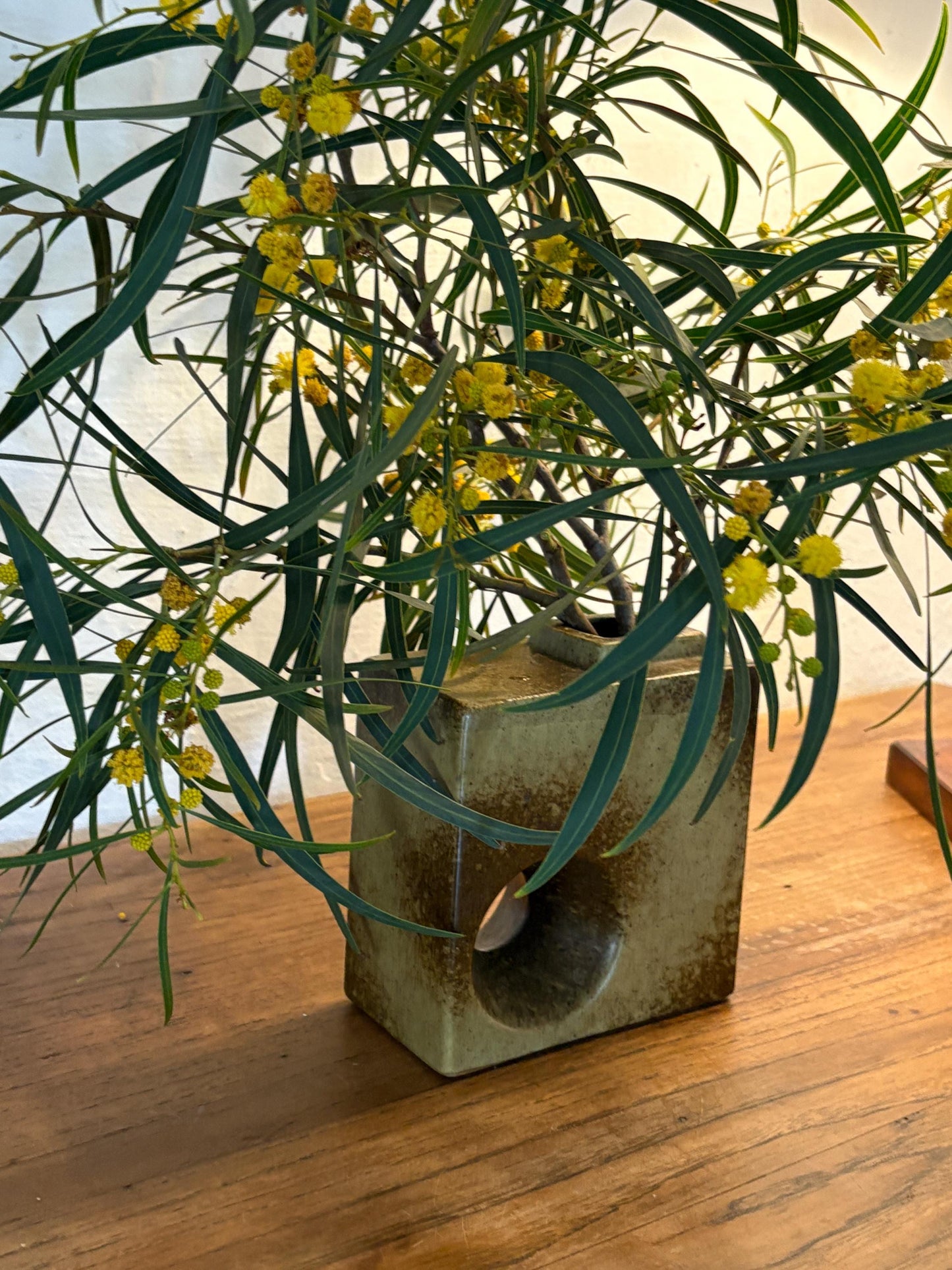 Vintage Vase with Hole – Sculptural Ceramic Cube Design in Earthy Glaze