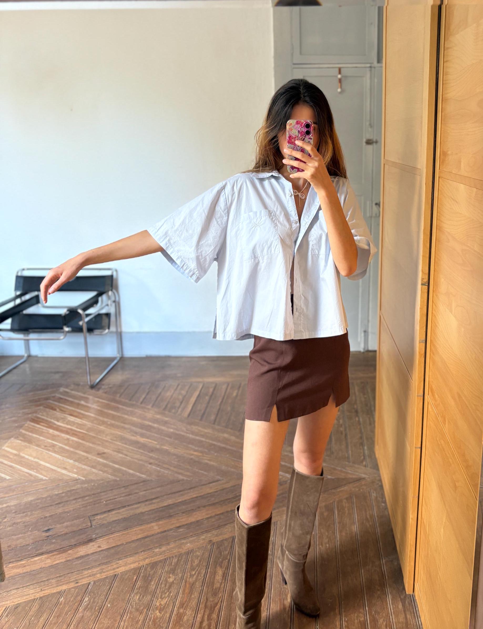 Vintage United Colors of Benetton cropped shirt, Oversized button down light blue crisp woman blouse