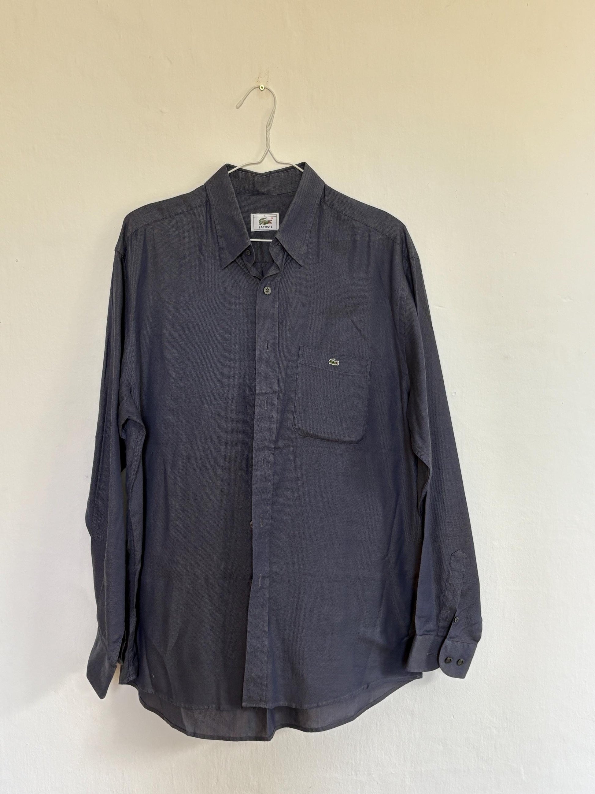 Vintage Lacoste Button Down Shirt – Classic Blue Long Sleeve Shirt, Crocodile Logo, Unisex Preppy Style