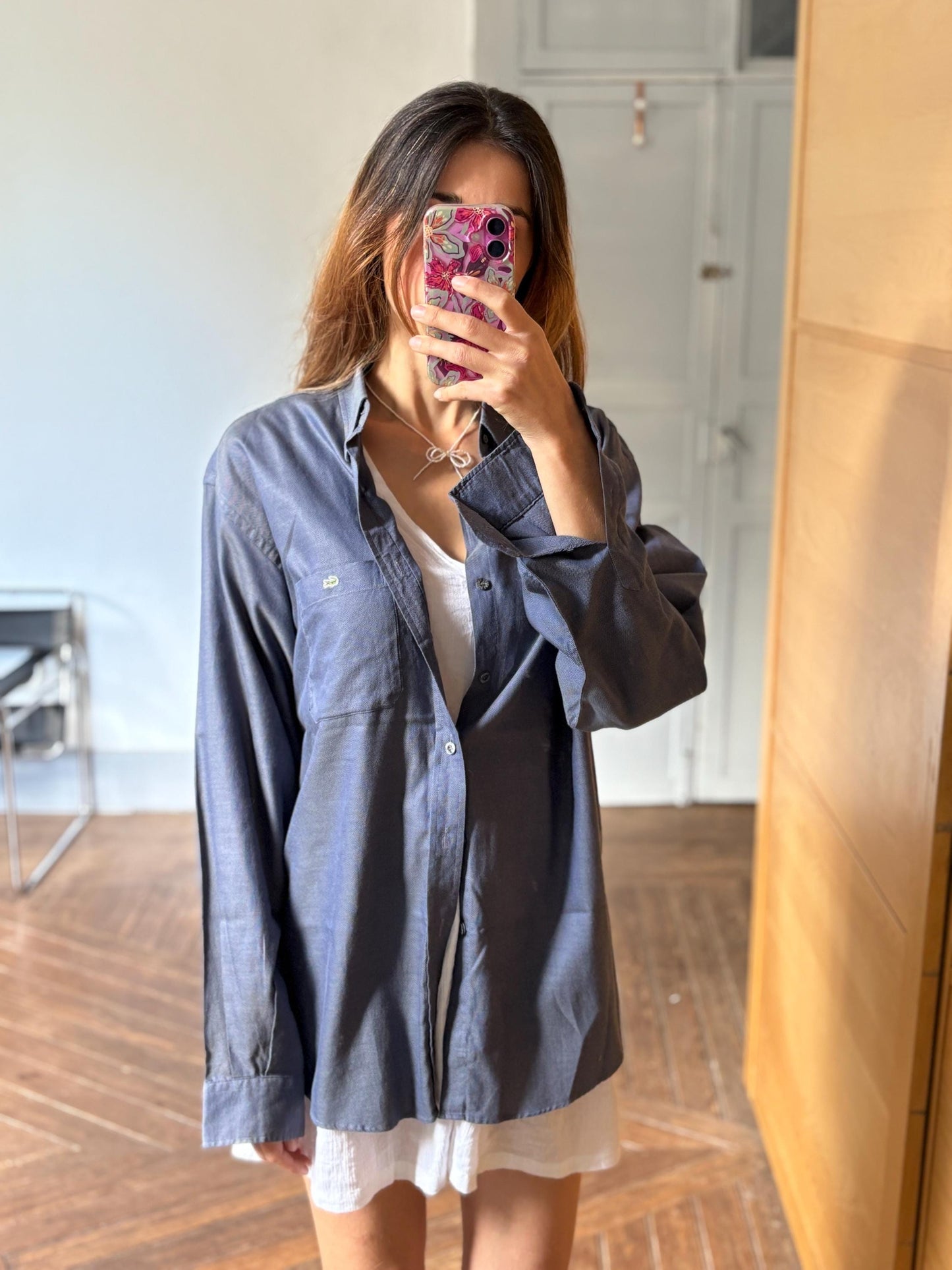 Vintage Lacoste Button Down Shirt – Classic Blue Long Sleeve Shirt, Crocodile Logo, Unisex Preppy Style