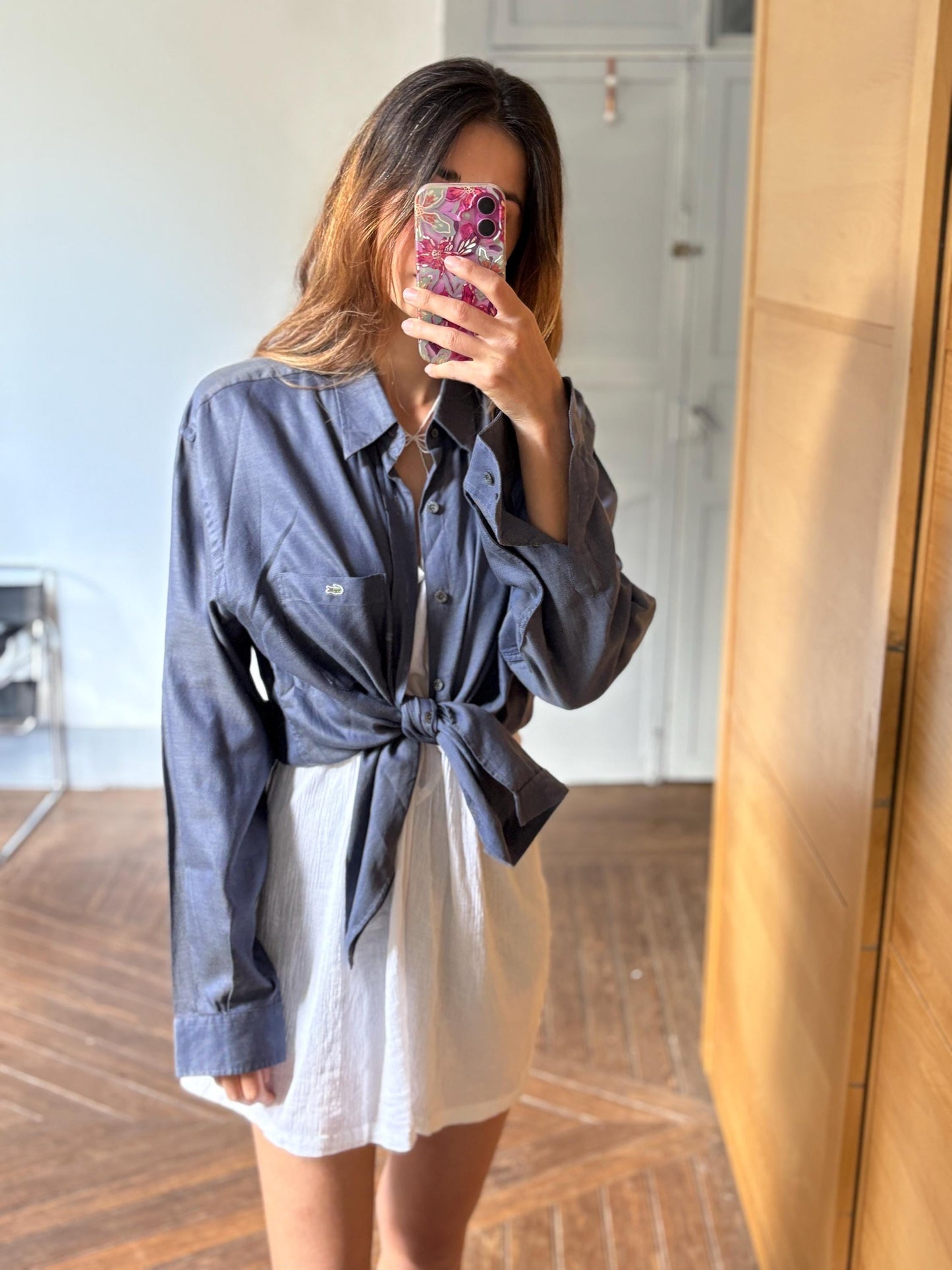 Vintage Lacoste Button Down Shirt – Classic Blue Long Sleeve Shirt, Crocodile Logo, Unisex Preppy Style