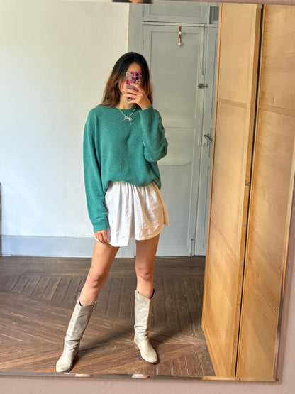 Vintage Green Wool Oversized Jumper — fabric close-up