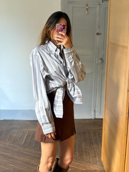 Vintage Striped Cotton Blend Button-Down Shirt — fabric close-up