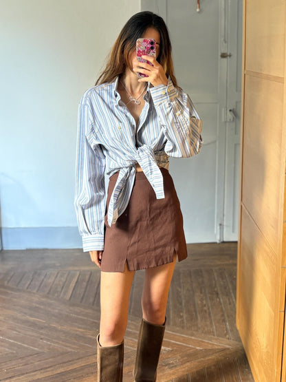 Vintage Striped Cotton Blend Button-Down Shirt — back view