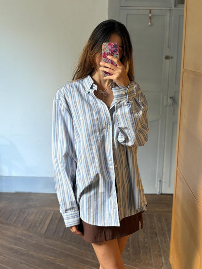 Vintage Striped Cotton Blend Button-Down Shirt — additional view 6