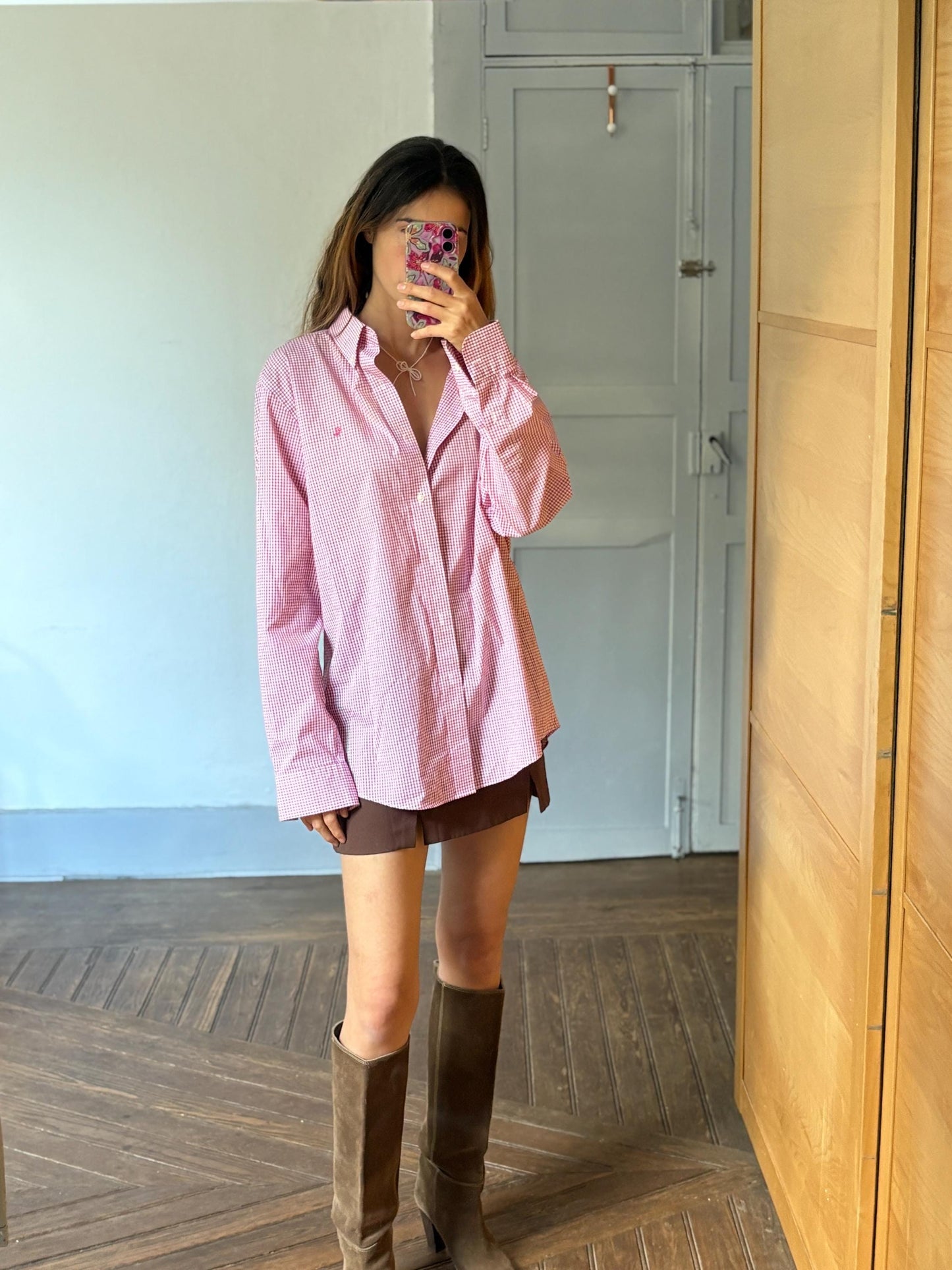 Vintage Lauren Ralph Lauren Checkered Blouse, Fitted shirt, Stretch Non Iron button down, Secondhand brand menswear, Oversized fit