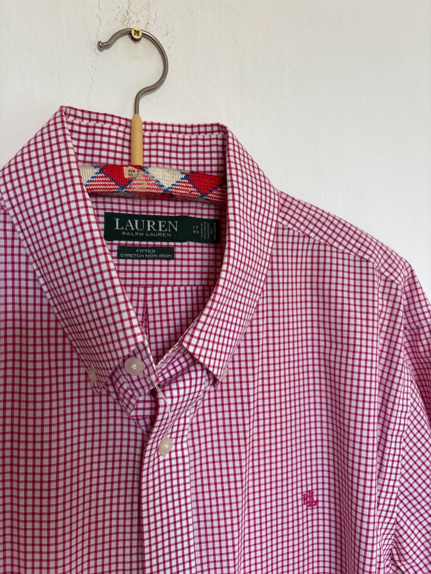 Vintage Lauren Ralph Lauren Checkered Blouse, Fitted shirt, Stretch Non Iron button down, Secondhand brand menswear, Oversized fit