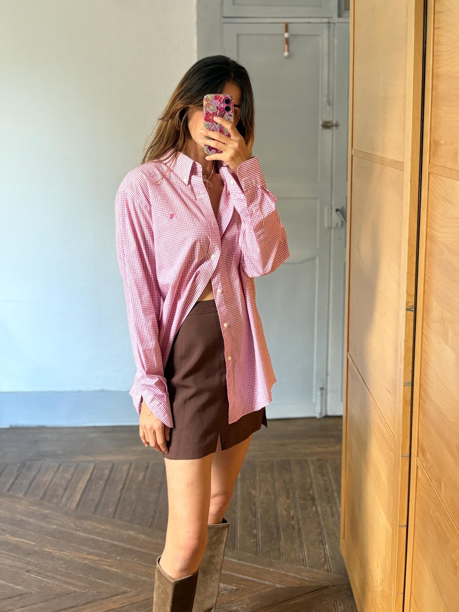 Vintage Lauren Ralph Lauren Checkered Blouse, Fitted shirt, Stretch Non Iron button down, Secondhand brand menswear, Oversized fit