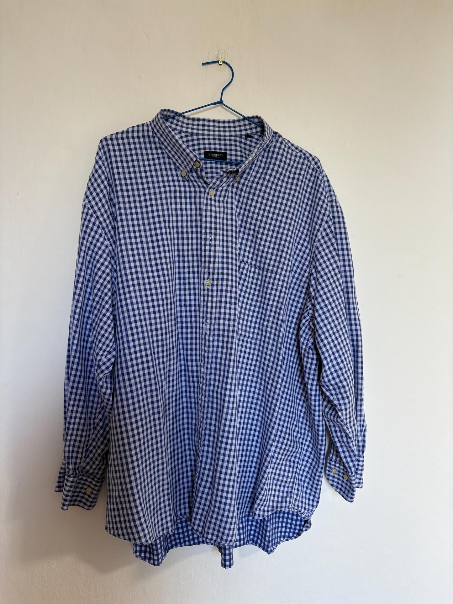 Vintage Burberry London Checkered Blue and White Shirt, Cotton button up oxford shirt