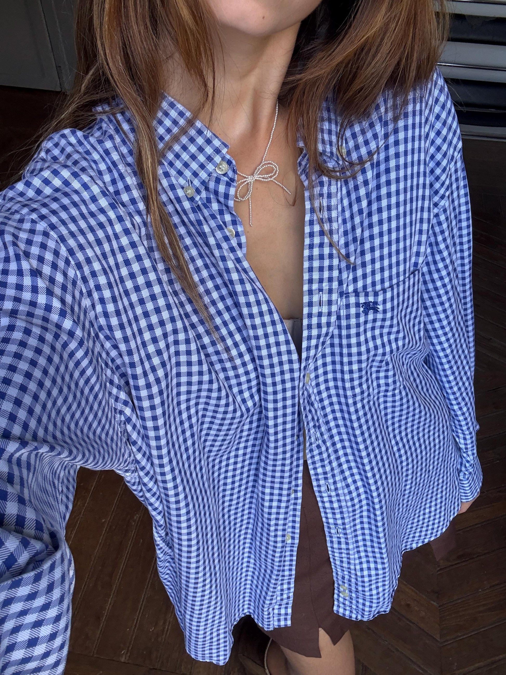 Vintage Burberry London Checkered Blue and White Shirt, Cotton button up oxford shirt