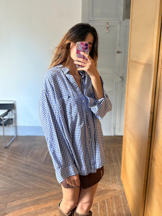 Vintage Burberry London Checkered Blue and White Shirt, Cotton button up oxford shirt