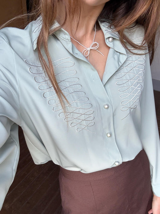 Vintage Cottagecore Aesthetic Woman Blouse – Romantic Guipur Shirt with Pearl Buttons | Tag Size 44