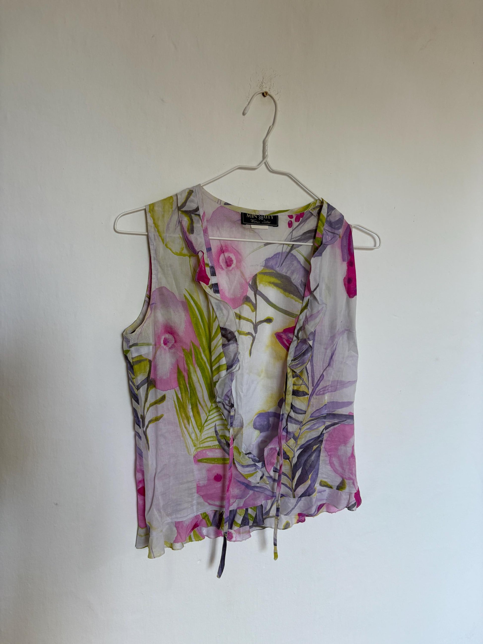 Vintage Floral Camisole – Fun & Sexy Ruffled Summer Top – Unique Minority Brand Blouse – 100% Cotton Size XS - S