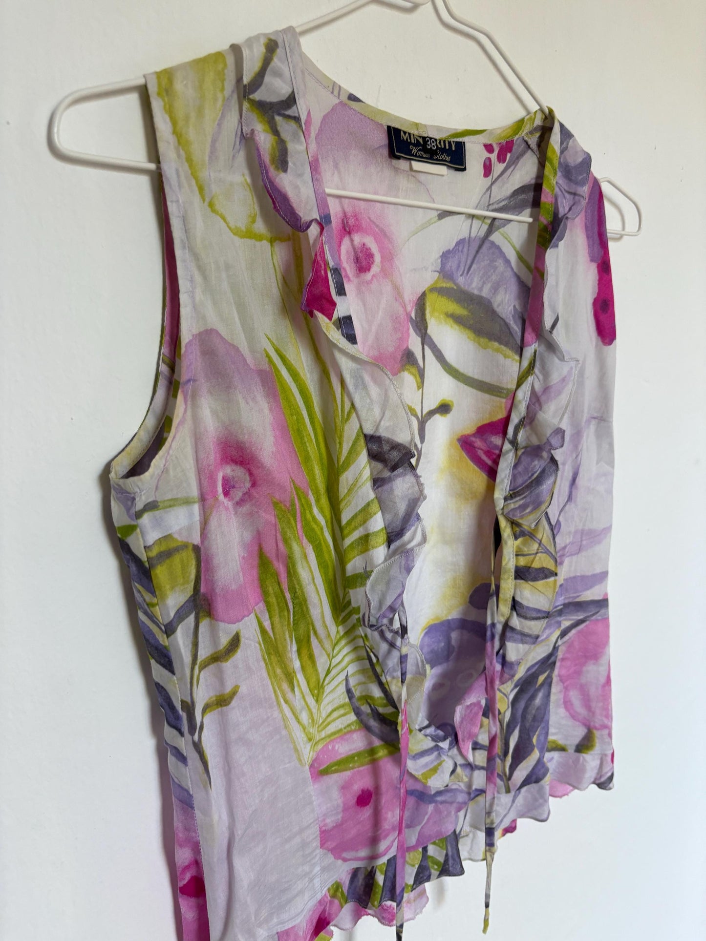 Vintage Floral Camisole – Fun & Sexy Ruffled Summer Top – Unique Minority Brand Blouse – 100% Cotton Size XS - S