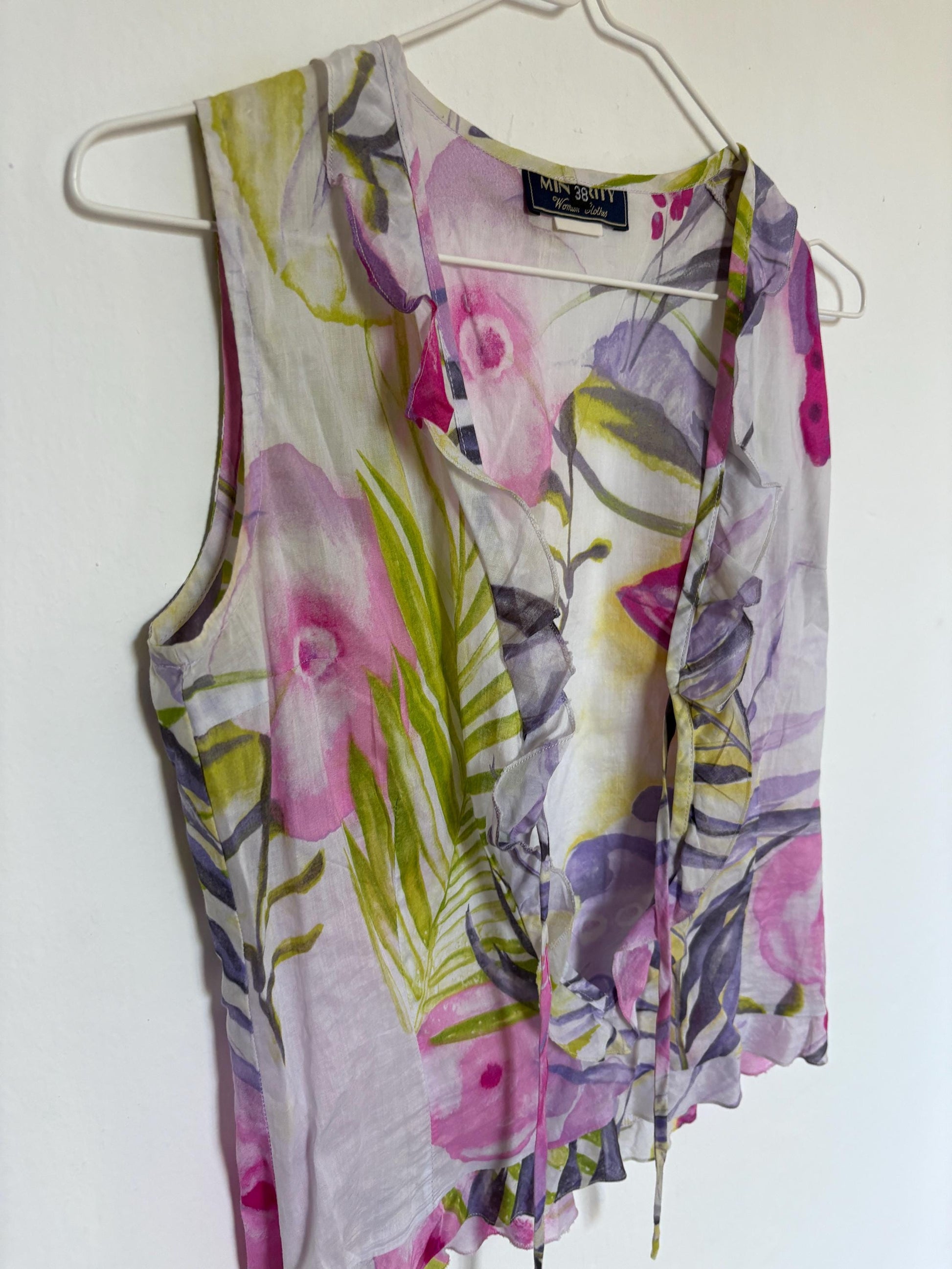 Vintage Floral Camisole – Fun & Sexy Ruffled Summer Top – Unique Minority Brand Blouse – 100% Cotton Size XS - S