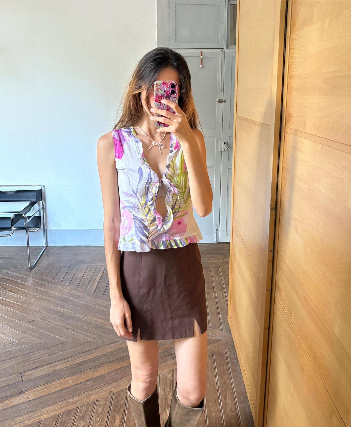 Vintage Floral Camisole – Fun & Sexy Ruffled Summer Top – Unique Minority Brand Blouse – 100% Cotton Size XS - S