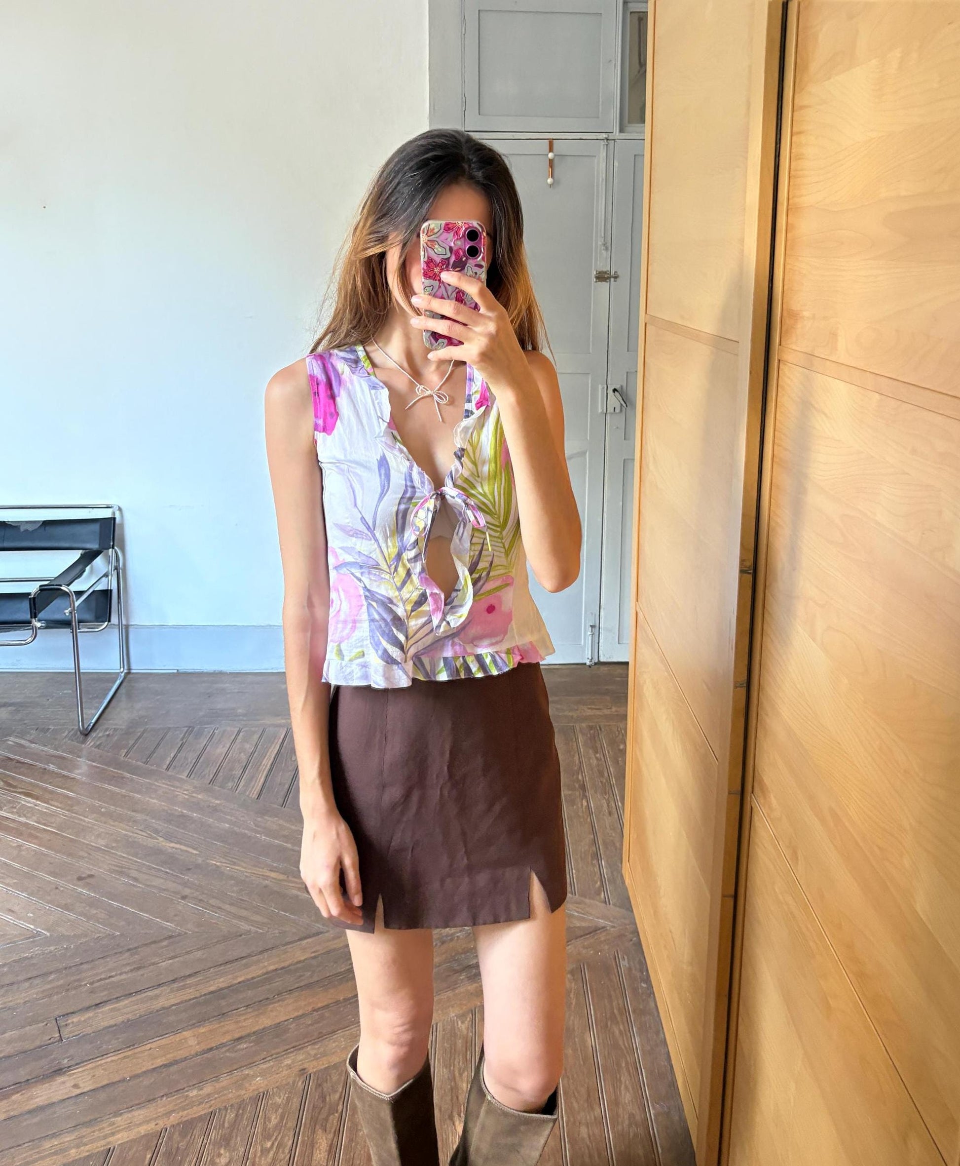 Vintage Floral Camisole – Fun & Sexy Ruffled Summer Top – Unique Minority Brand Blouse – 100% Cotton Size XS - S