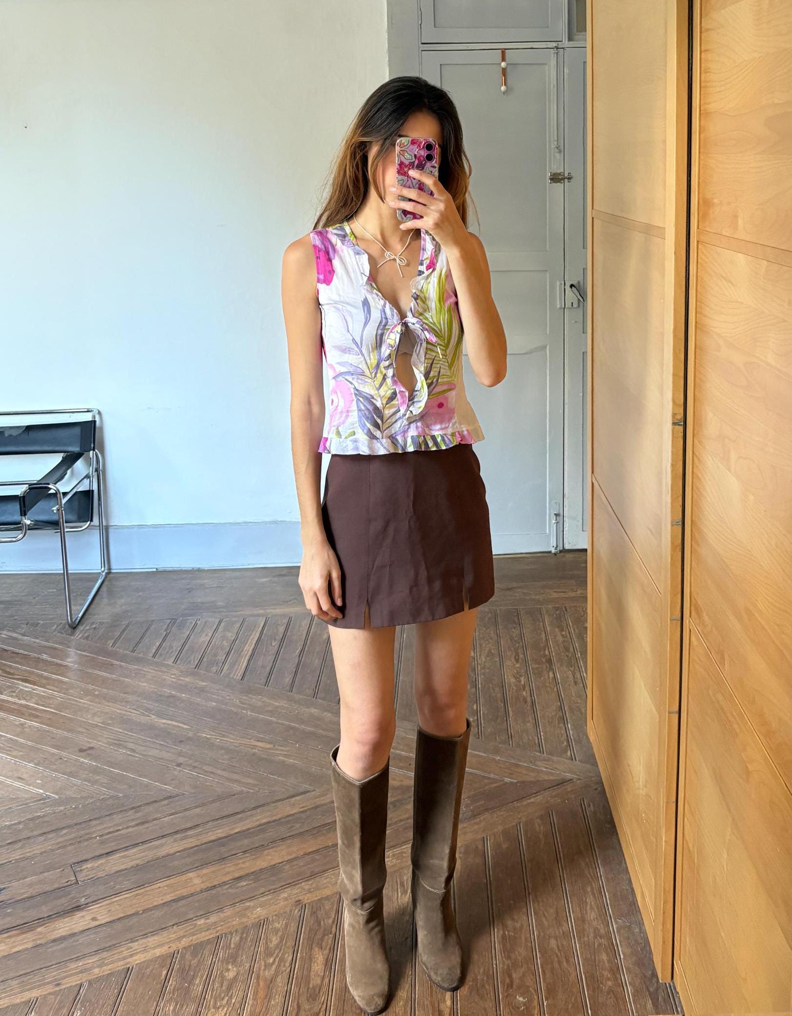 Vintage Floral Camisole – Fun & Sexy Ruffled Summer Top – Unique Minority Brand Blouse – 100% Cotton Size XS - S