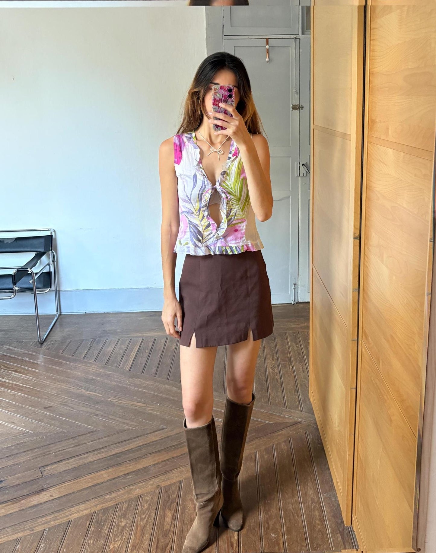 Vintage Floral Camisole – Fun & Sexy Ruffled Summer Top – Unique Minority Brand Blouse – 100% Cotton Size XS - S