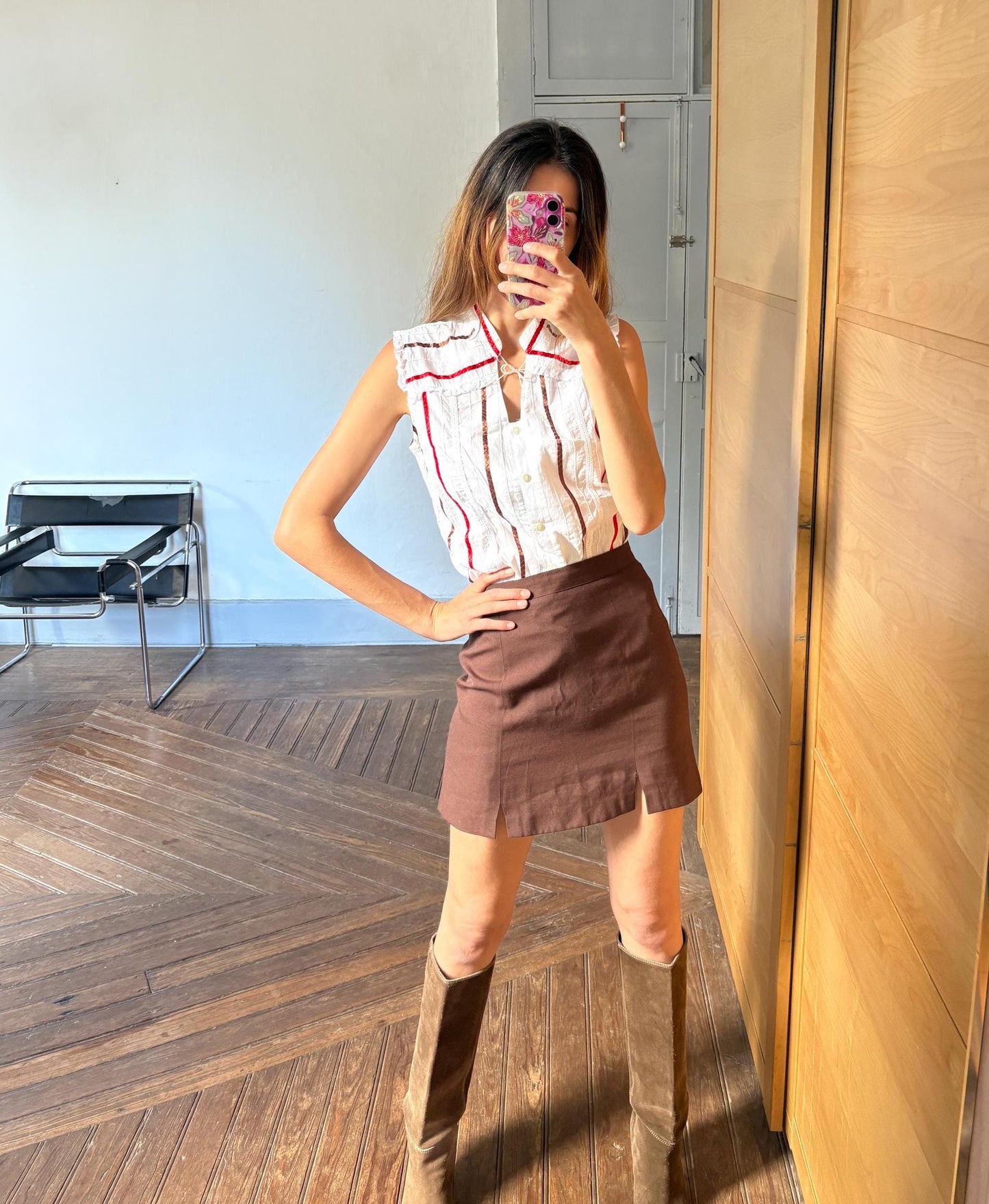 Vintage Sleeveless Woman Blouse – Festive Cotton Top by Santi RQ – Unique Striped Design – Size S-M