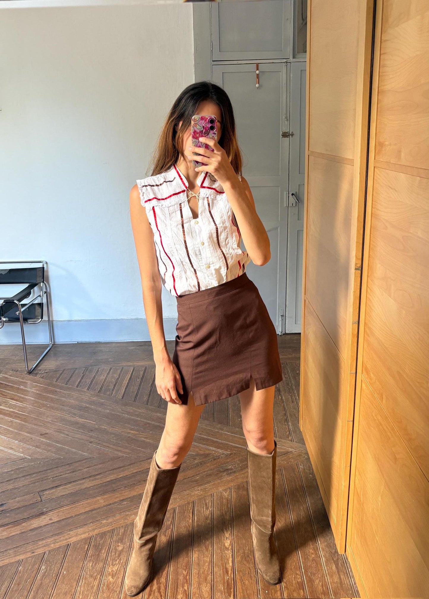 Vintage Sleeveless Woman Blouse – Festive Cotton Top by Santi RQ – Unique Striped Design – Size S-M