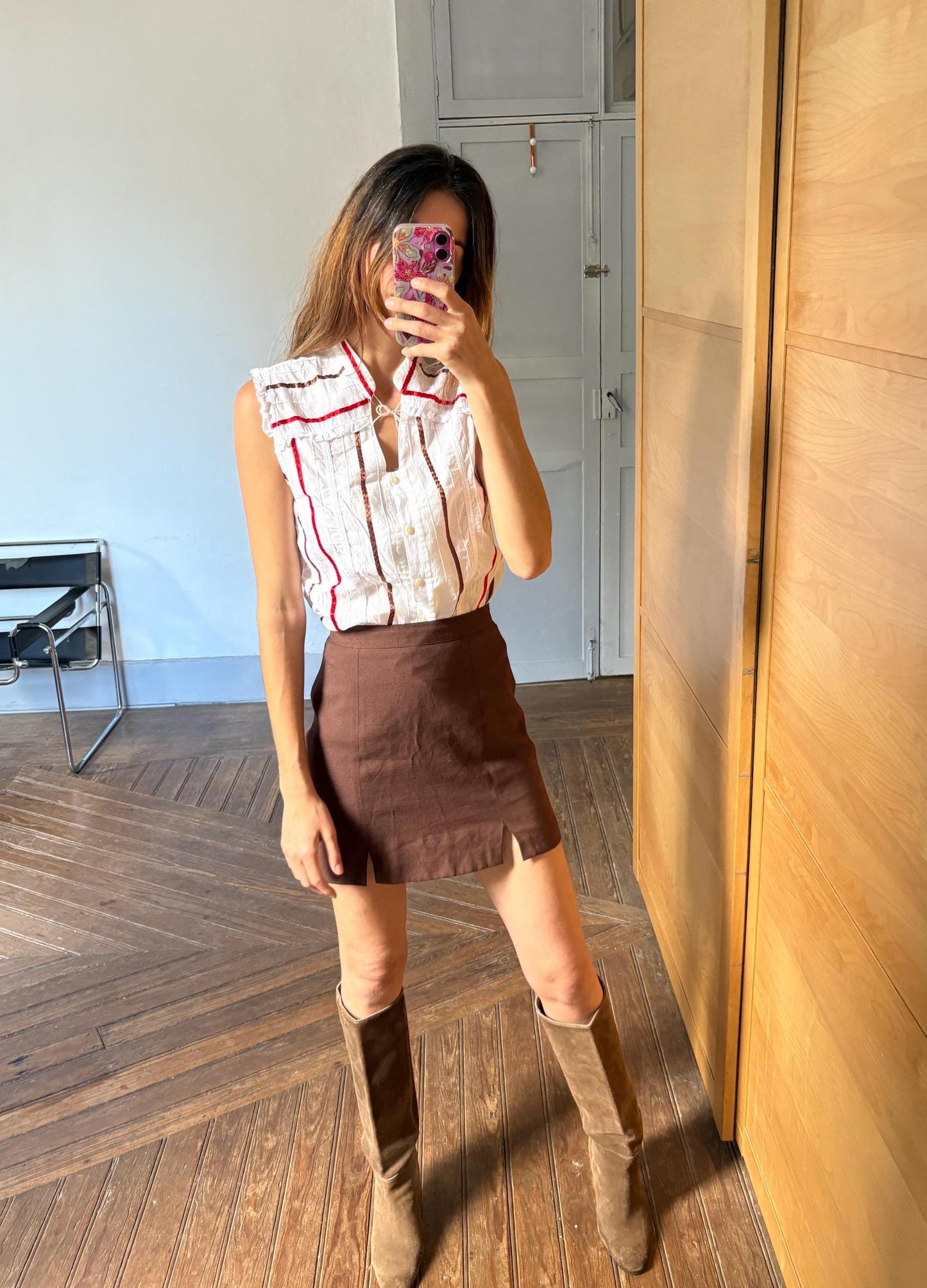 Vintage Sleeveless Woman Blouse – Festive Cotton Top by Santi RQ – Unique Striped Design – Size S-M