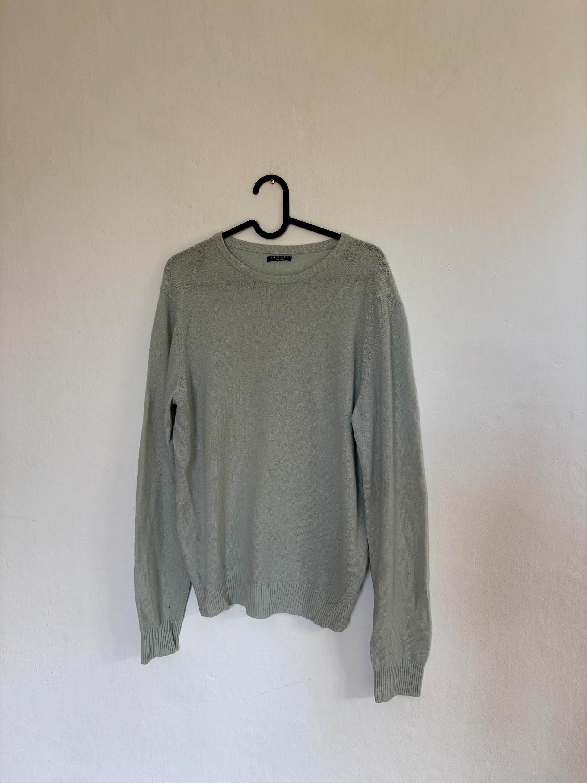 Vintage Sisley Wool Jumper – Pure New Wool – Made in Italy – Soft Sage Green Knit – Size M