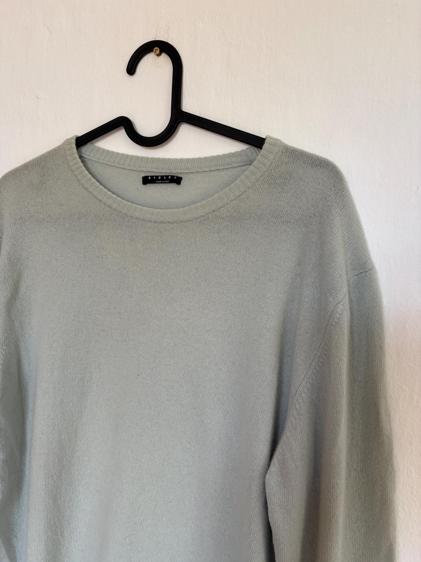 Vintage Sisley Wool Jumper – Pure New Wool – Made in Italy – Soft Sage Green Knit – Size M