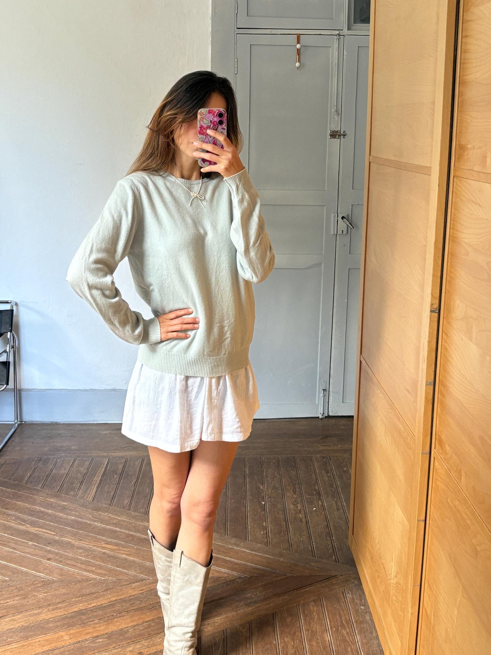 Vintage Sisley Wool Jumper – Pure New Wool – Made in Italy – Soft Sage Green Knit – Size M