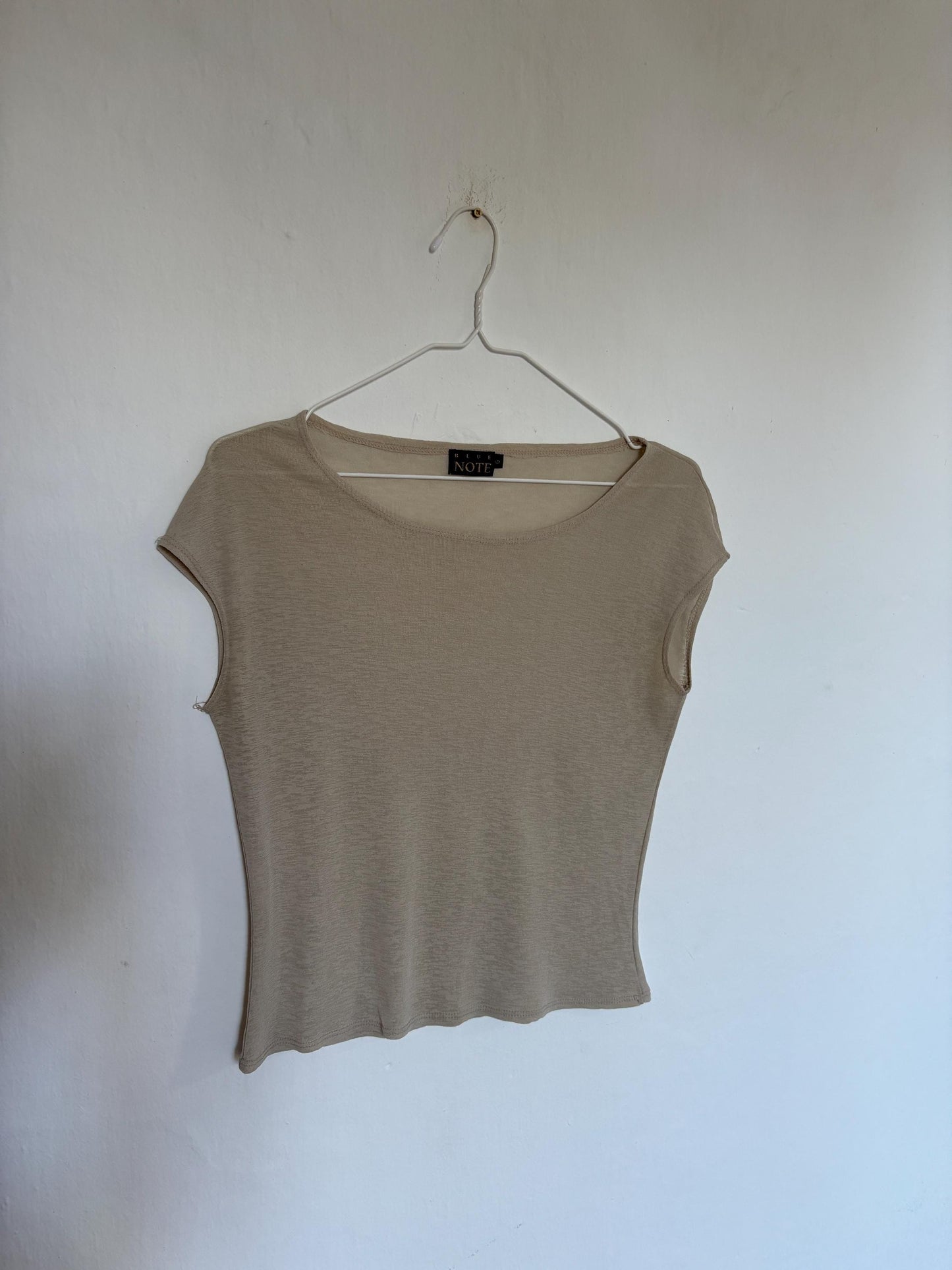 Vintage Blue Note Sheer Camisole – Lightweight See-Through Top – Elegant Beige Summer Blouse, Size S