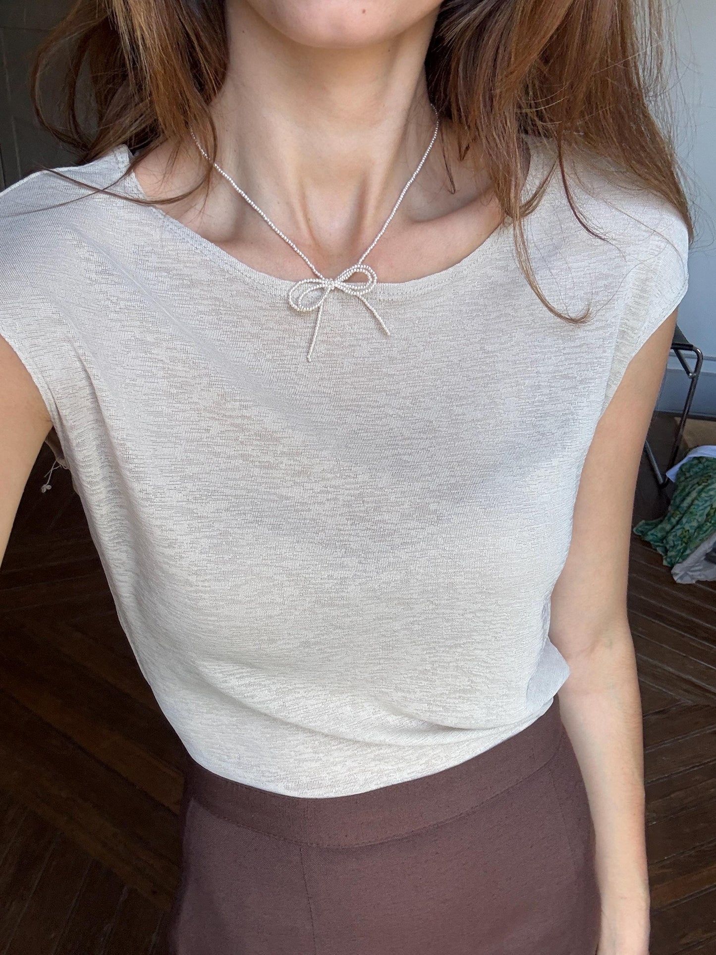 Vintage Blue Note Sheer Camisole – Lightweight See-Through Top – Elegant Beige Summer Blouse, Size S