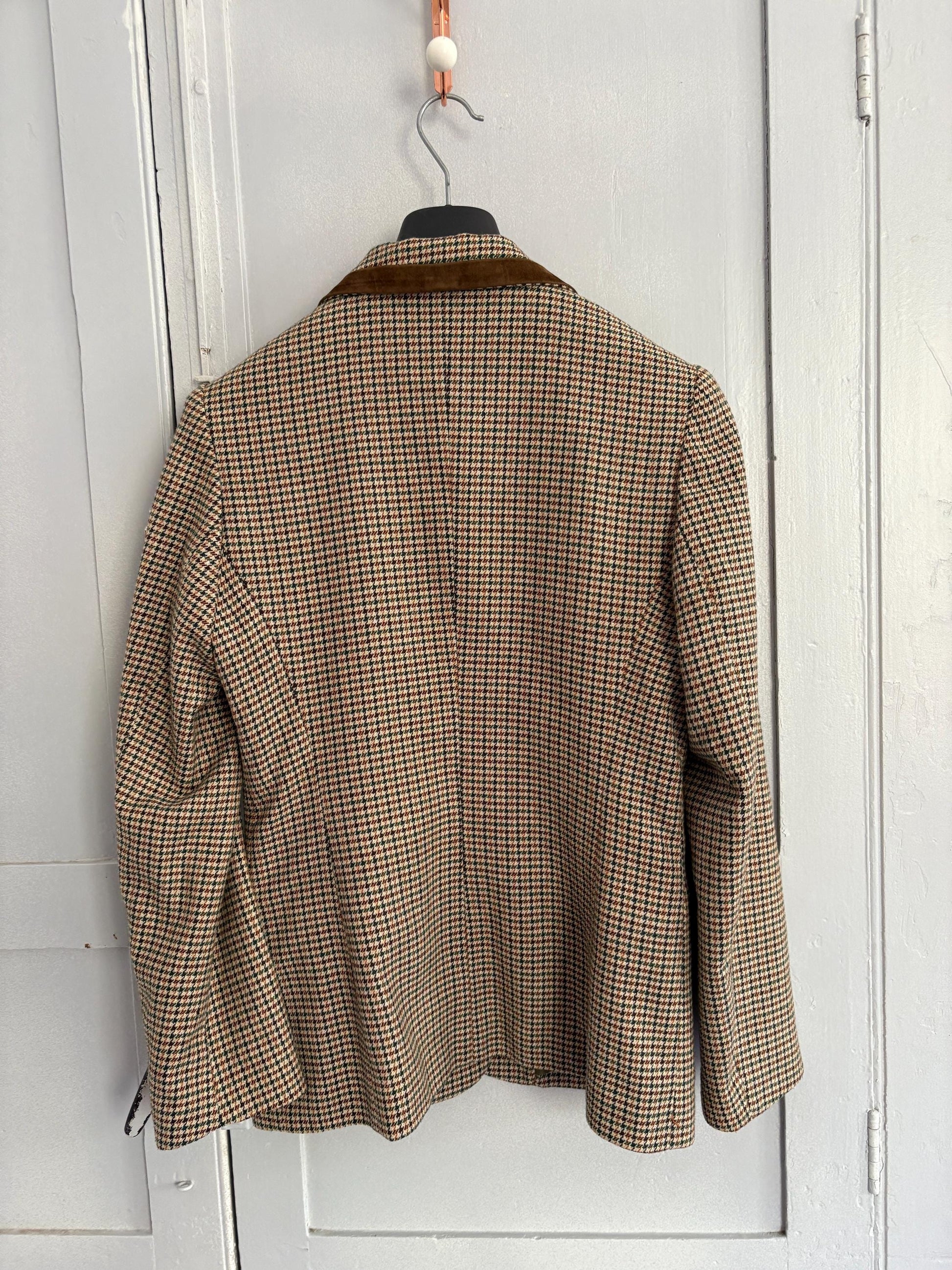 Vintage Blazer Jacket – Dominguez Houndstooth Wool Coat – Dark Academia Aesthetic – Made in Spain – Size S - M