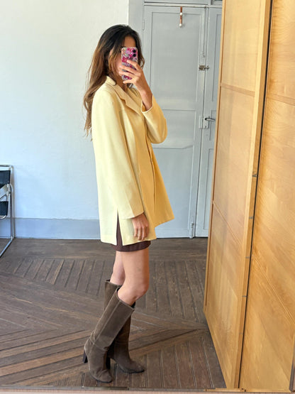 Vintage Pastel Yellow Blazer Jacket — fabric close-up