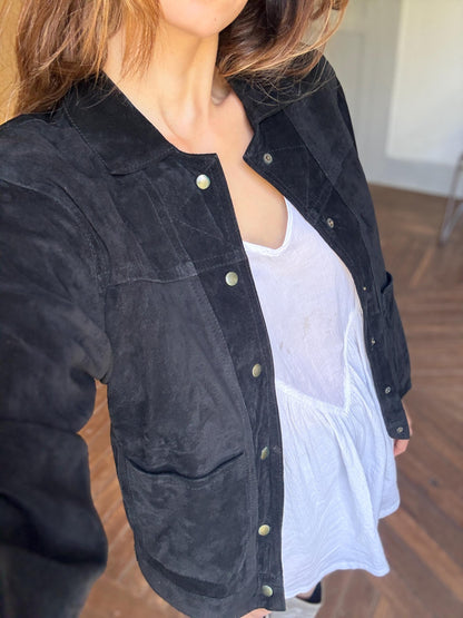 Vintage 90s Black Pig Suede Jacket — back view