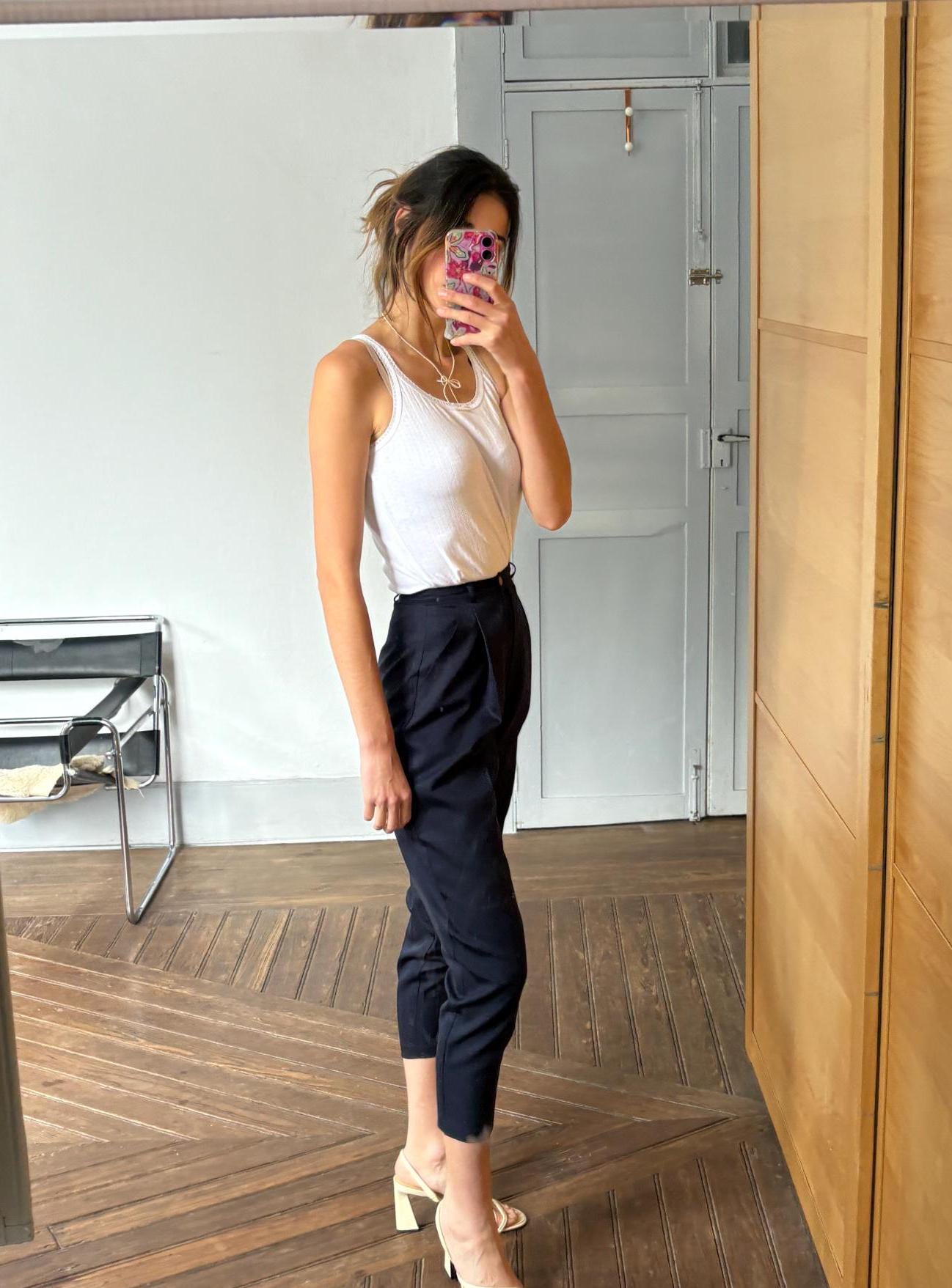 vintage navy wool trousers 100% virgin wool tapered pants high waist tailored fit EU 34 US 2