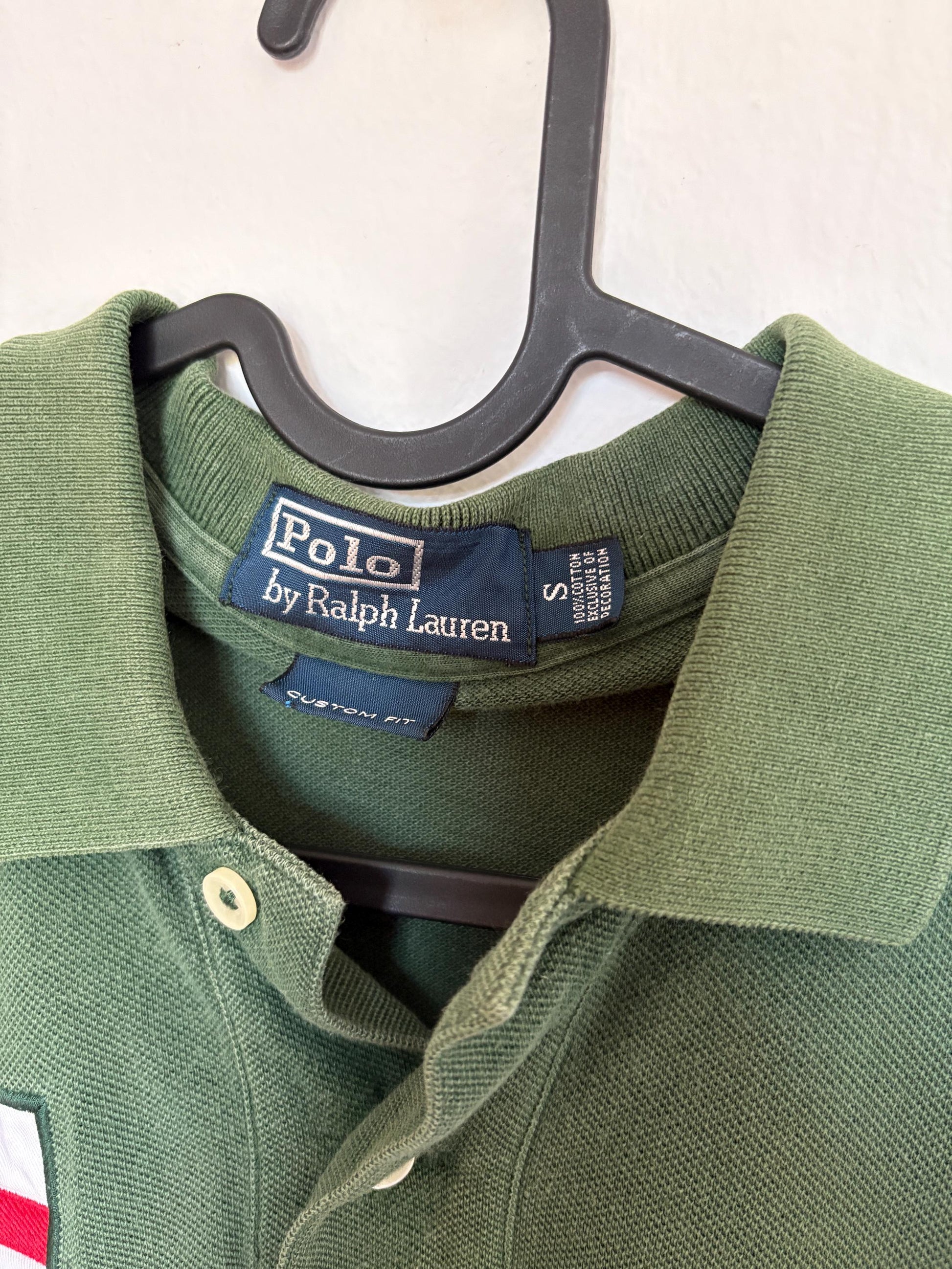 Vintage Secondhand green Polo by Ralph Lauren, Custom fit shirt, England logo cotton t-shirt with collar, Size S