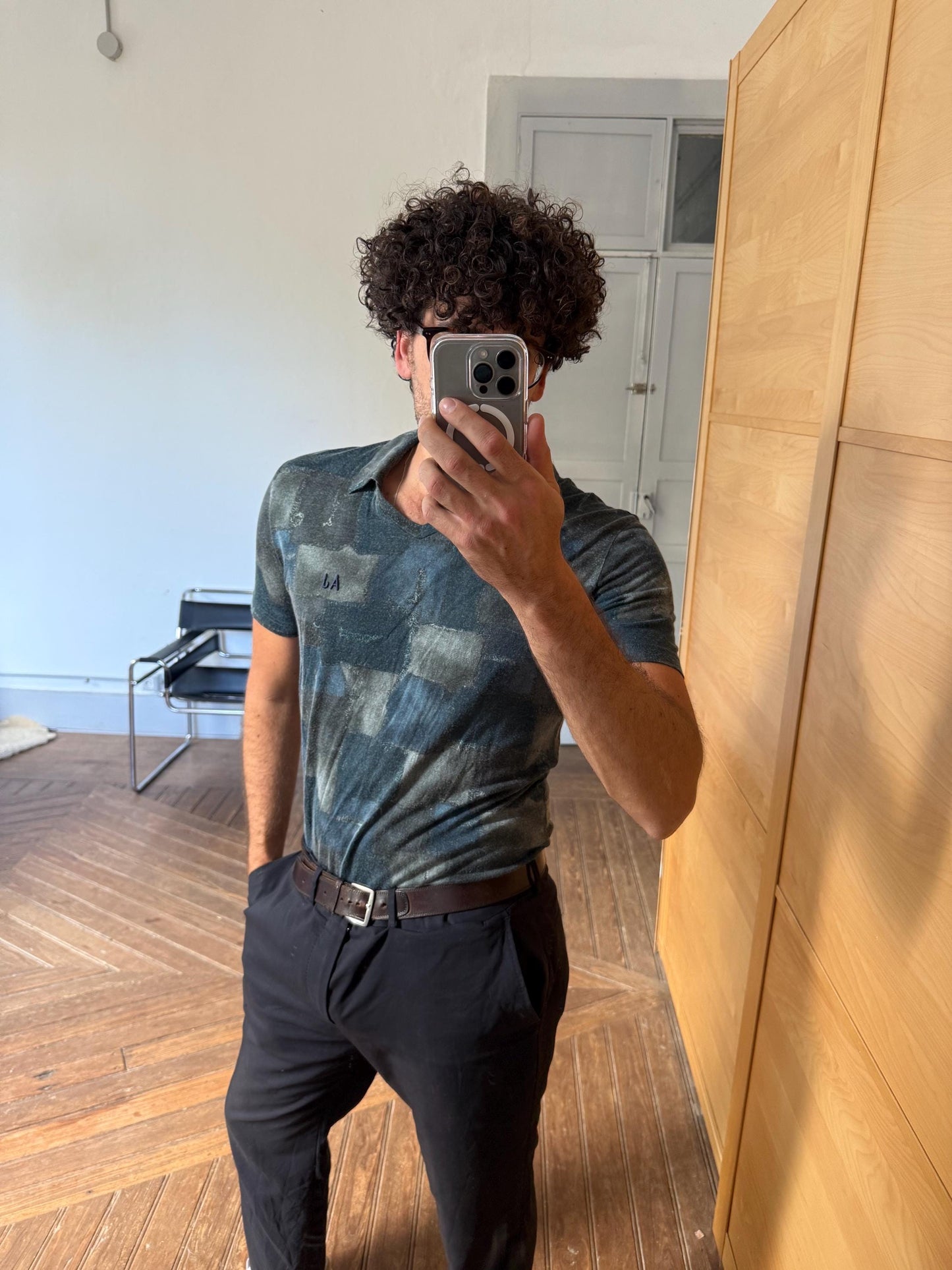 Armani Jeans vintage polo shirt Made in Italy AJ logo tee abstract print t-shirt size M EU 48 US M men’s designer top