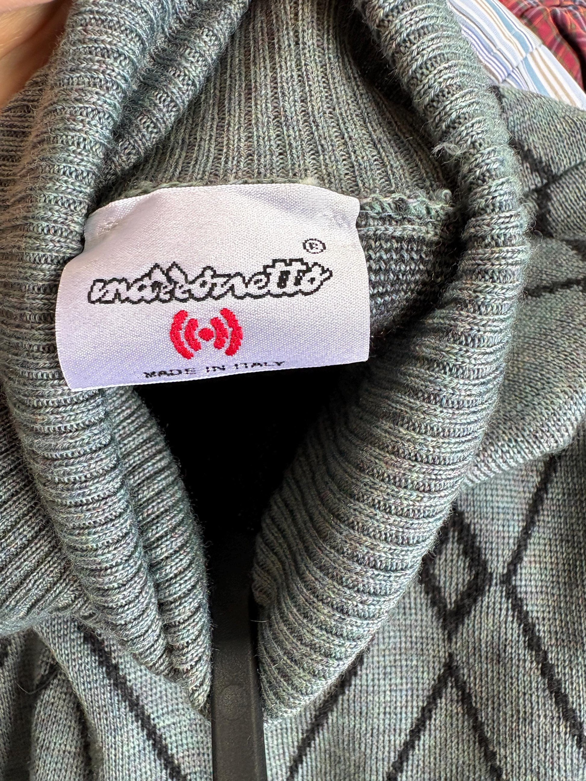 MERINO wool & ANGORA turtleneck sweater, Vintage jumper made in italy, Unisex oversized knit jersey, 80s diamond pattern shirt