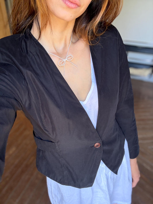 Vintage black woman blazer, Mezzanino tailored cropped jacket, minimalist chic vest, size S