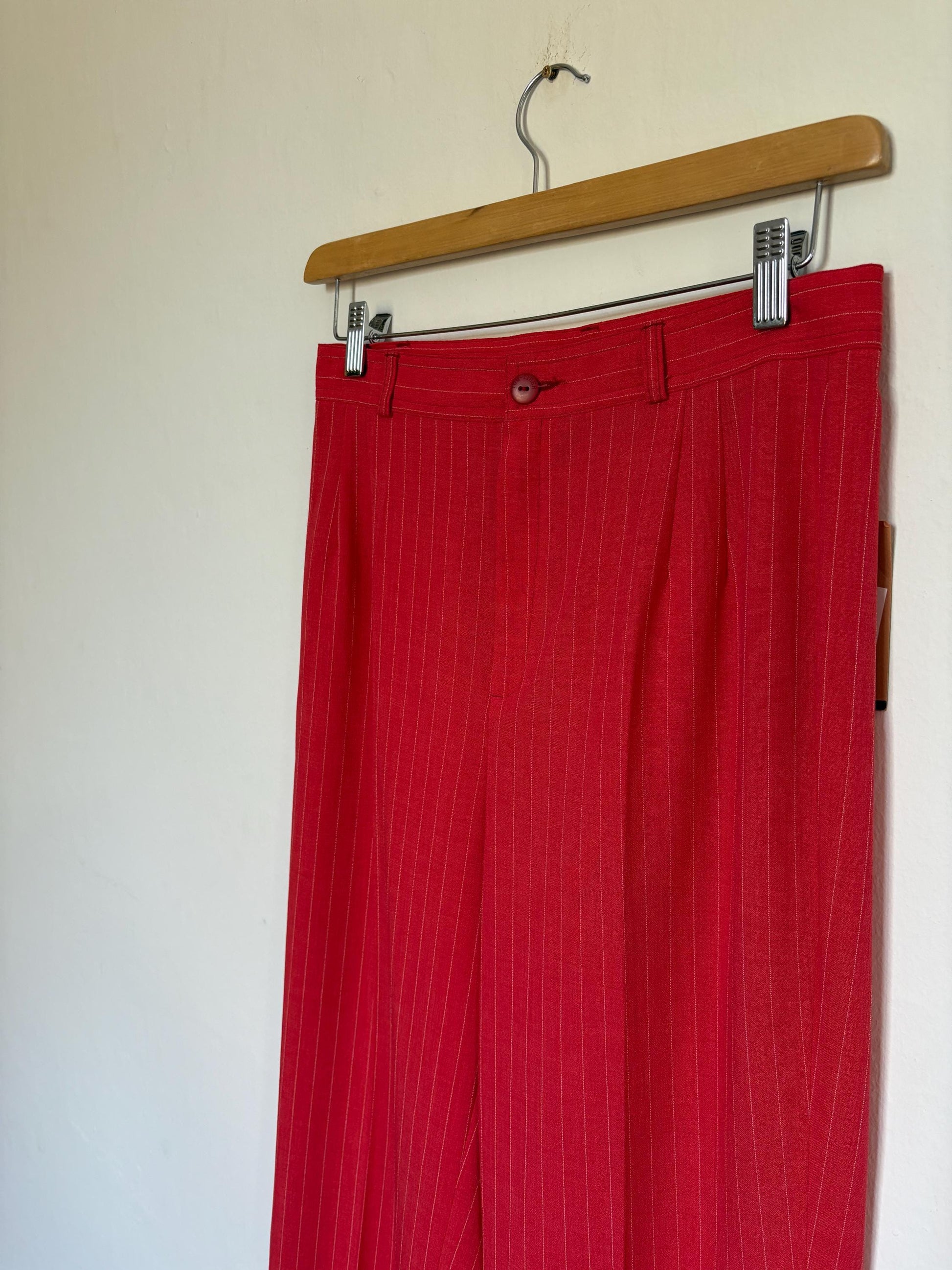 Vintage red and white pinstripe woman pants, Tom & Liber Estilo Propio Alicia high waist trousers, Luxury straight leg vibrant red pants