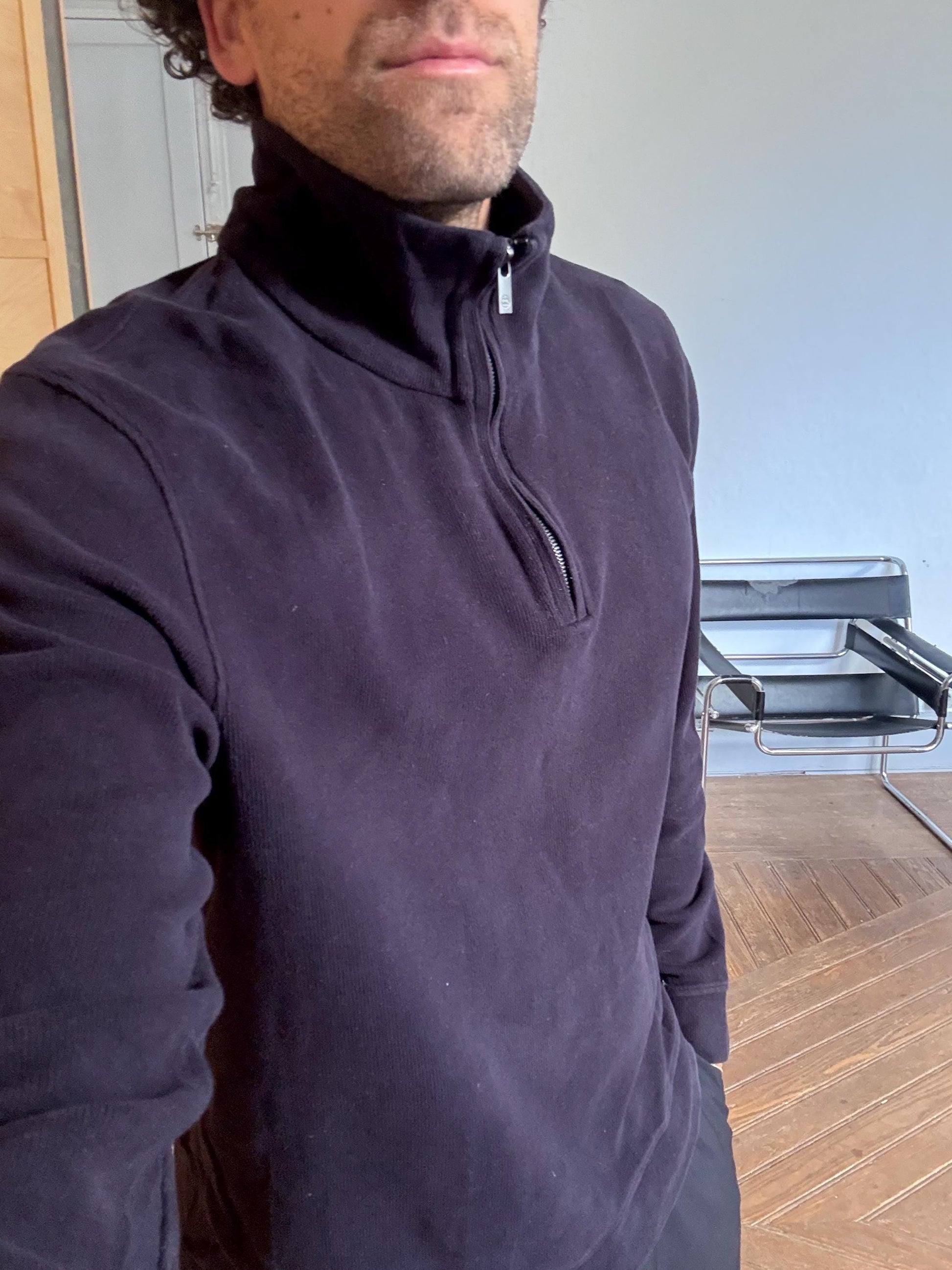 Vintage Massimo Dutti Men Jumper, 100% Cotton knitwear, Luxury dark blue Mockneck Minimalist sweater, Size L