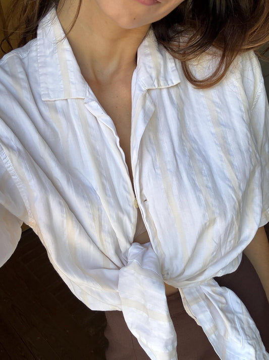 Vintage striped cotton button-down, unisex oversized summer shirt, breathable 100% cotton top, casual retro menswear, light classic