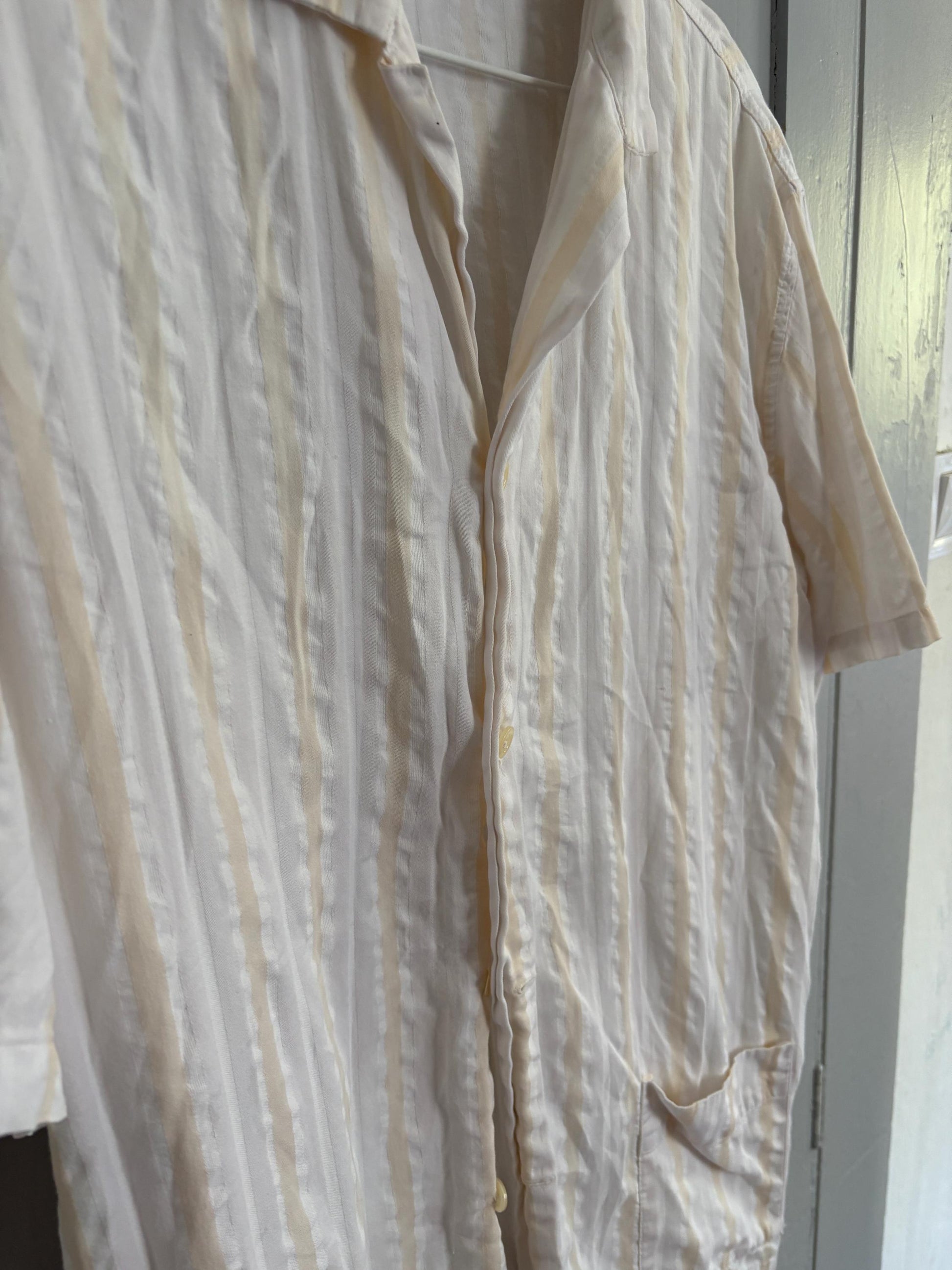 Vintage striped cotton button-down, unisex oversized summer shirt, breathable 100% cotton top, casual retro menswear, light classic