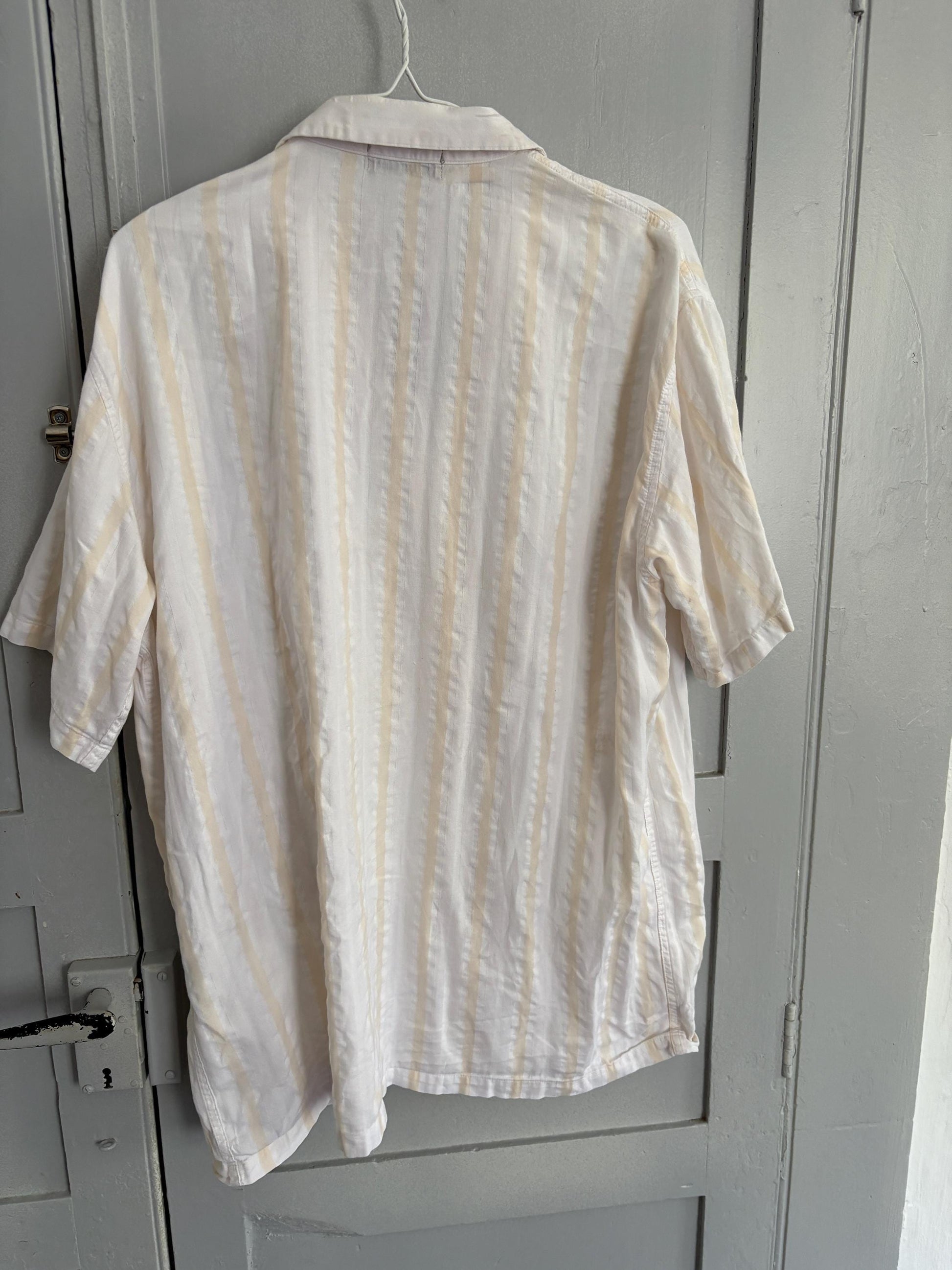 Vintage striped cotton button-down, unisex oversized summer shirt, breathable 100% cotton top, casual retro menswear, light classic