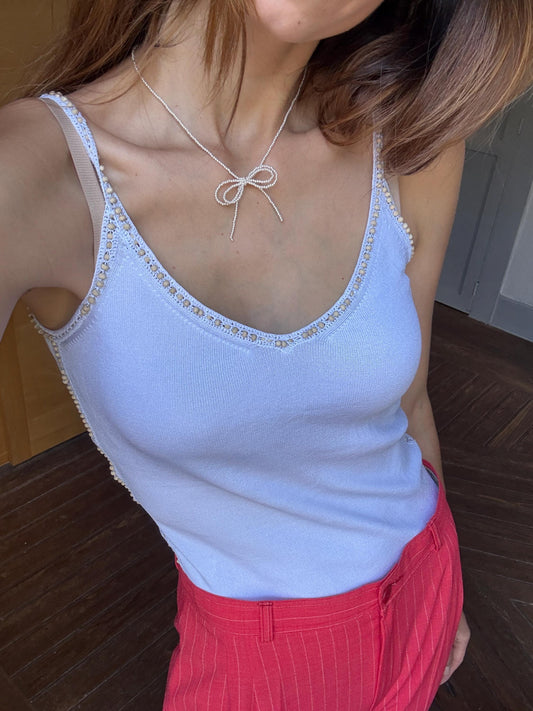 Vintage luxury camisole, Resort wear by Carol beaded knit tank top, Summer vacation wear, Size 38 M elegant sleeveless top