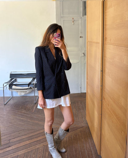 Navy Vintage Wool Blazer with Pinstripe Pattern — additional view 6