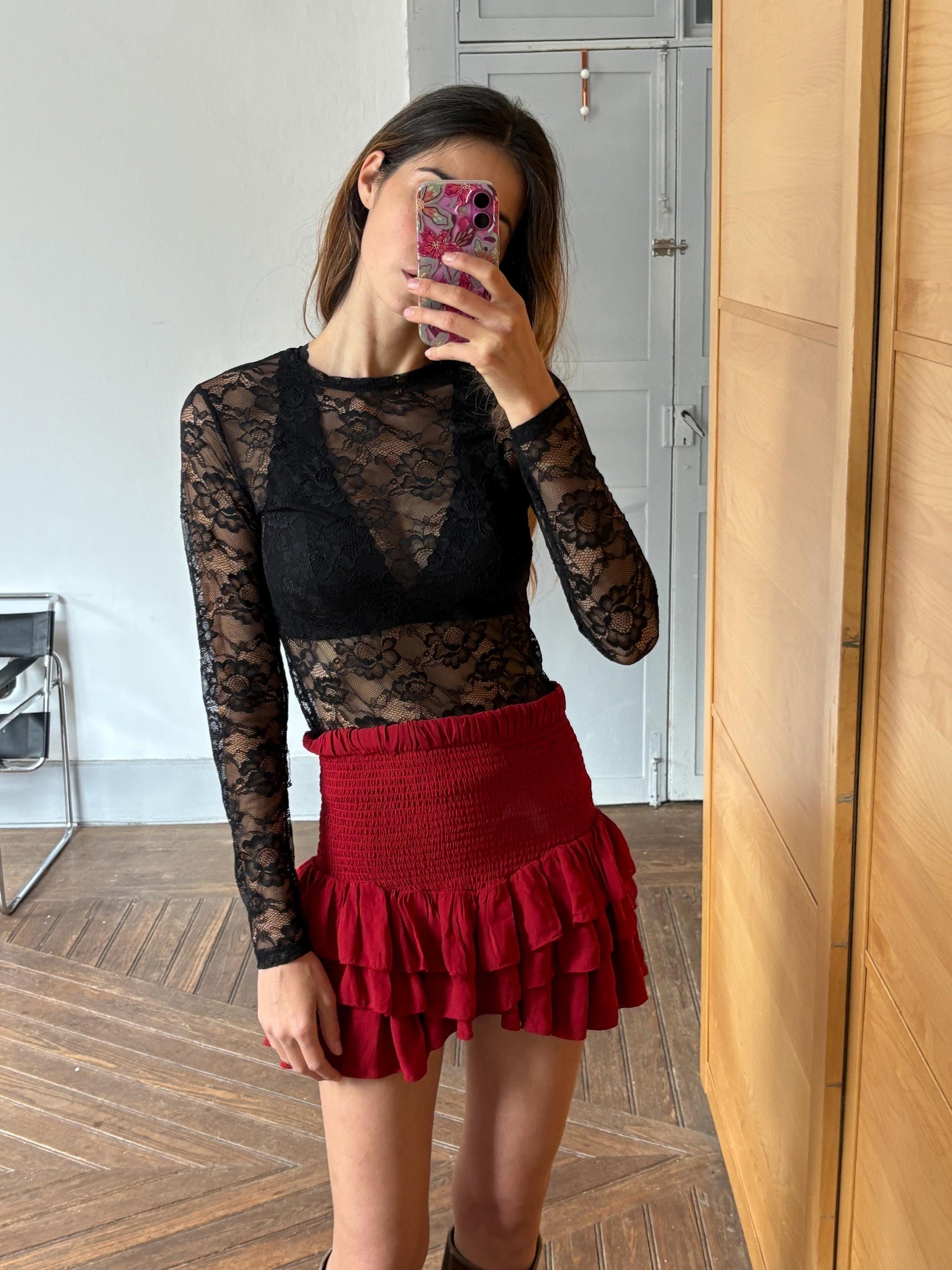 Vintage Black Sheer Lace Top Sexy Floral Mesh Blouse Gothic Y2K Clubwear Delicate Lingerie Night Out Statement