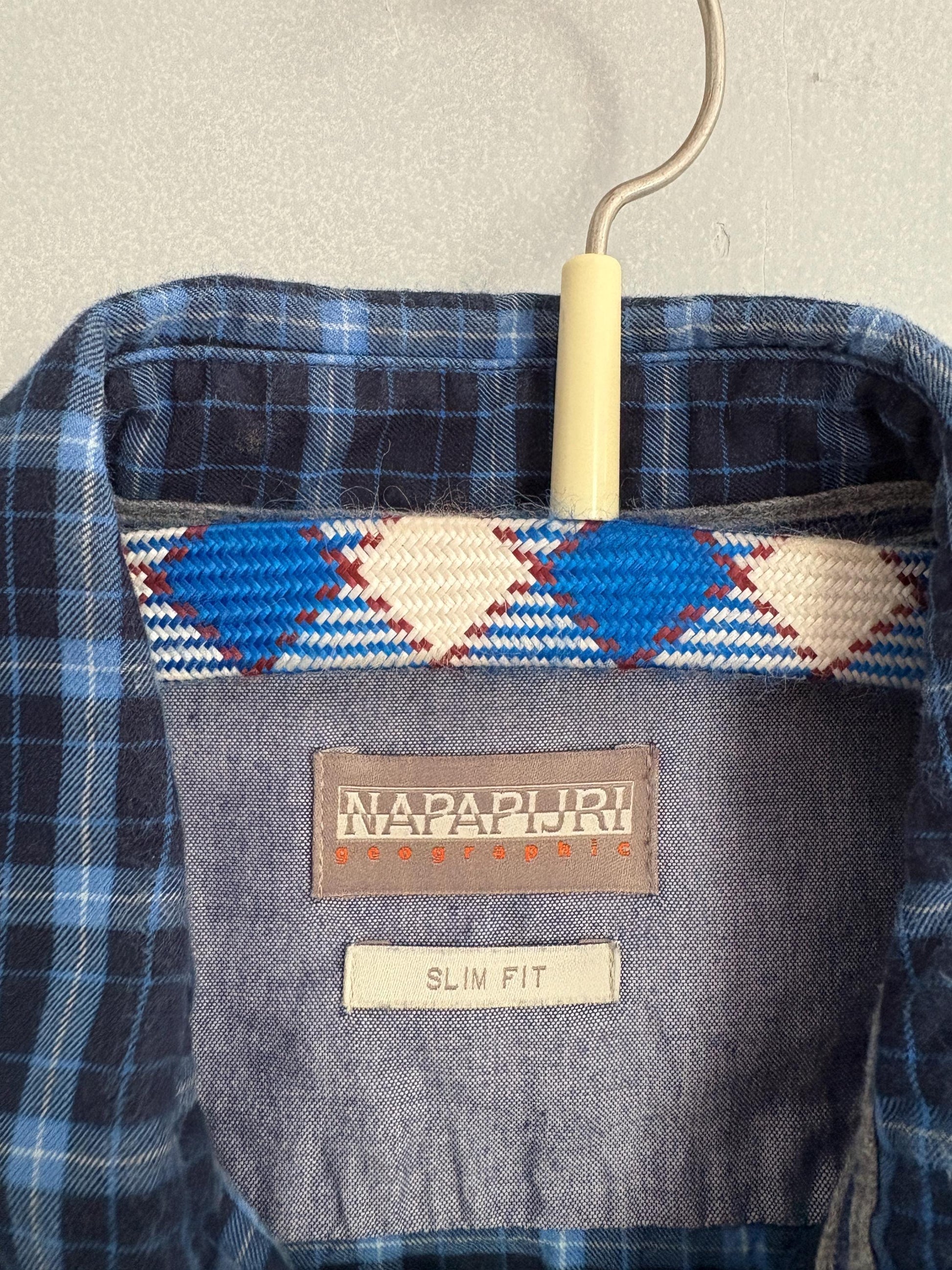 Vintage Napapijri slim fit button up blouse, Cotton lumberjack plaid shirt, Casual hiking essential, Size M