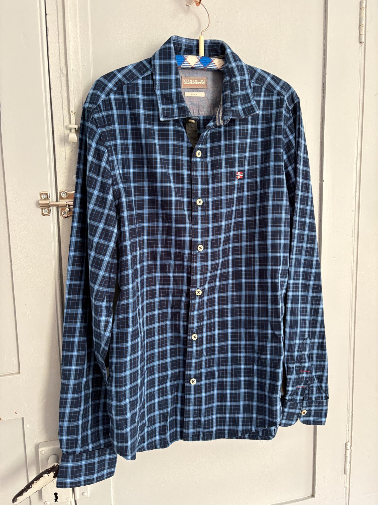 Vintage Napapijri slim fit button up blouse, Cotton lumberjack plaid shirt, Casual hiking essential, Size M